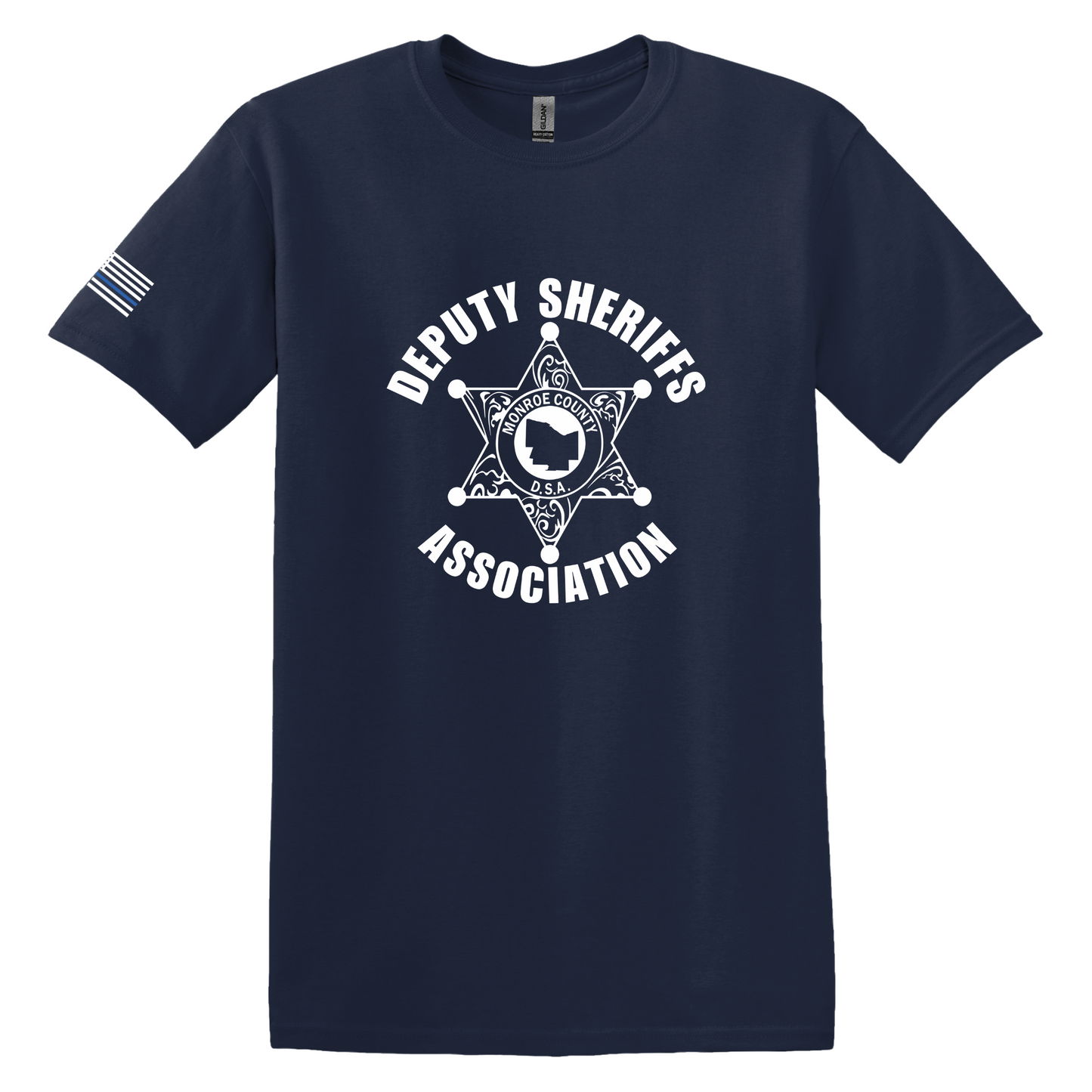 Gildan Heavy Cotton Short Sleeve T-Shirt, Deputy Logo Large Front and Flag Sleeve Design