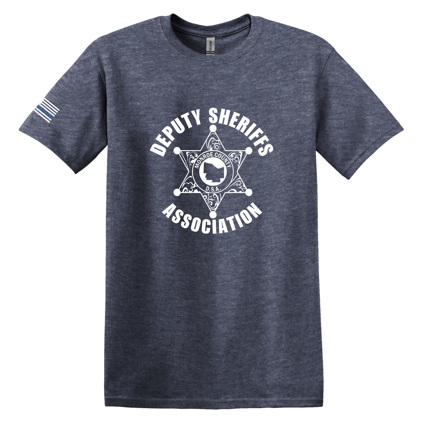 Gildan Heavy Cotton Short Sleeve T-Shirt, Deputy Logo Large Front and Flag Sleeve Design