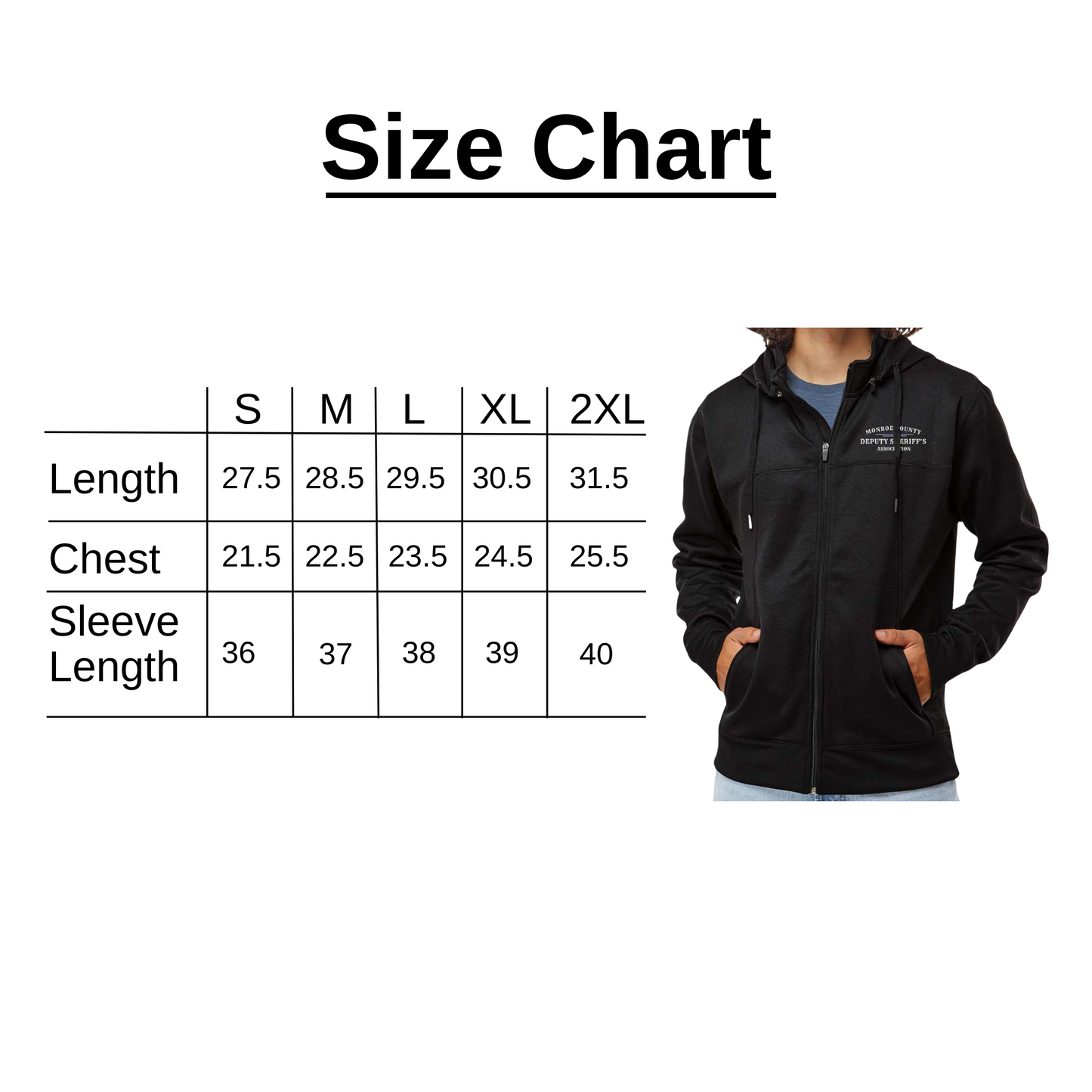 Poly-Tech Full-Zip Hooded Black Jacket with Deputy Sherriff Association Logo & Thin Blue Line