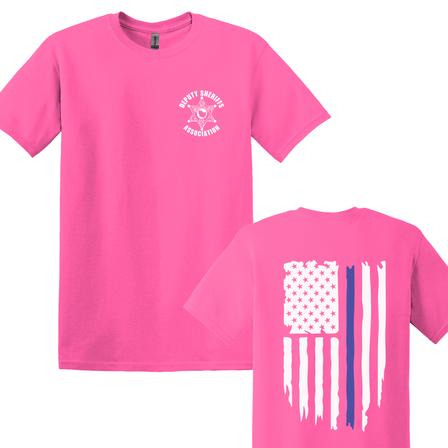 Gildan Heavy Cotton Short Sleeve T-Shirt, Deputy Chest Logo and Back Thin Blue Line Flag