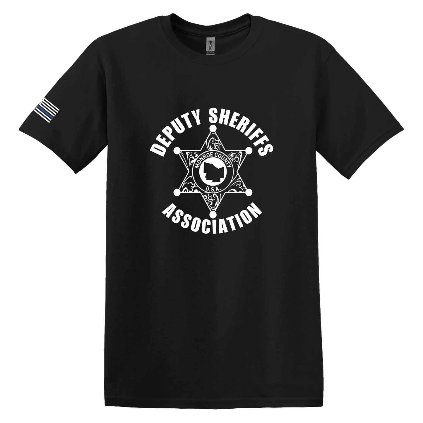 Gildan Heavy Cotton Short Sleeve T-Shirt, Deputy Logo Large Front and Flag Sleeve Design