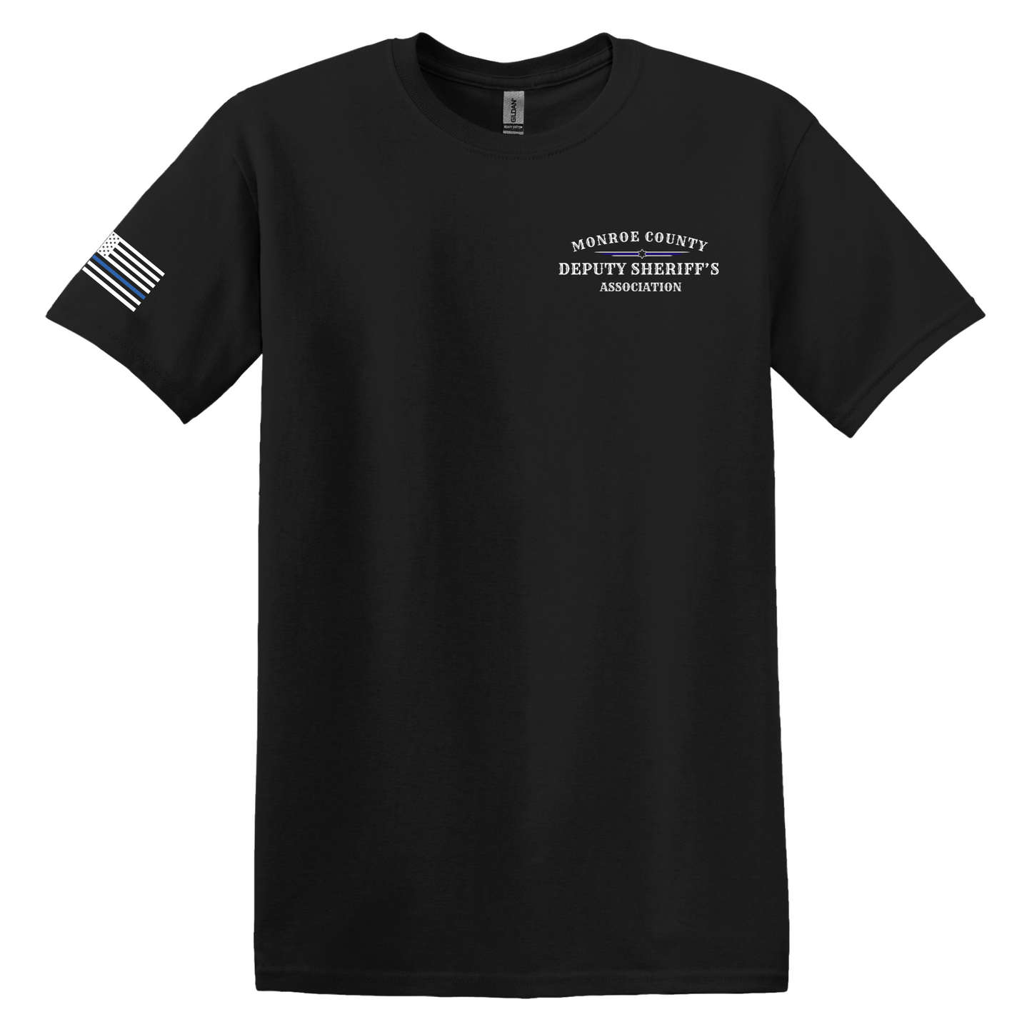 Gildan Heavy Cotton Short Sleeve T-Shirt, MCDSA Chest Logo and thin blue line flag on sleeve