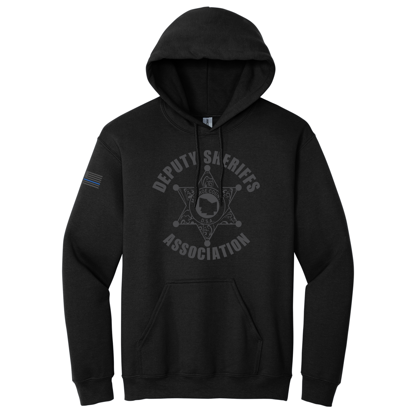 Gildan Pullover Hoodie Large Front Deputy Logo w/Thin Blue Line Flag on Sleeve