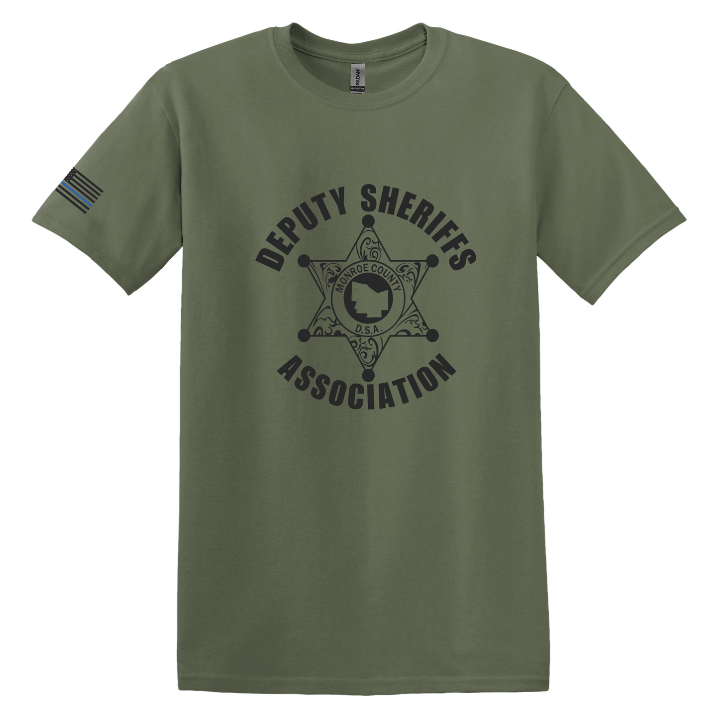 Gildan Heavy Cotton Short Sleeve T-Shirt, Deputy Logo Large Front and Flag Sleeve Design