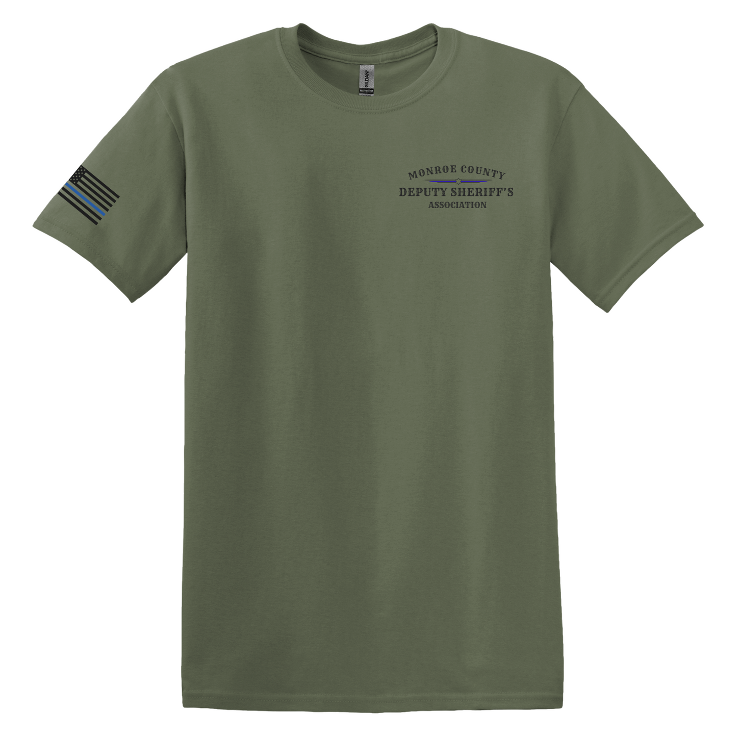 Gildan Heavy Cotton Short Sleeve T-Shirt, MCDSA Logo Front Chest and Flag Sleeve Design
