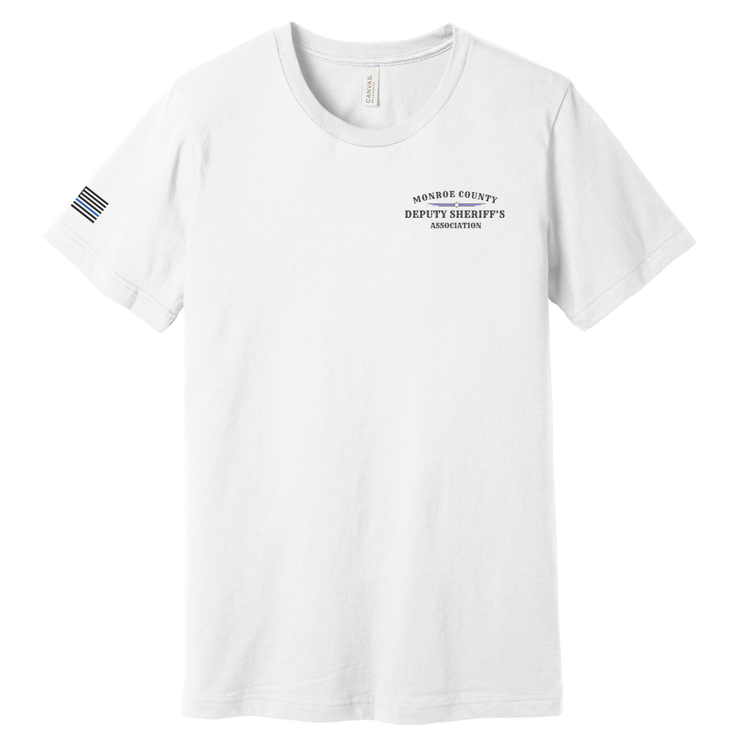 Bella Canvas Short Sleeve T-Shirt MCDSA Logo Chest and thin blue line flag on sleeve