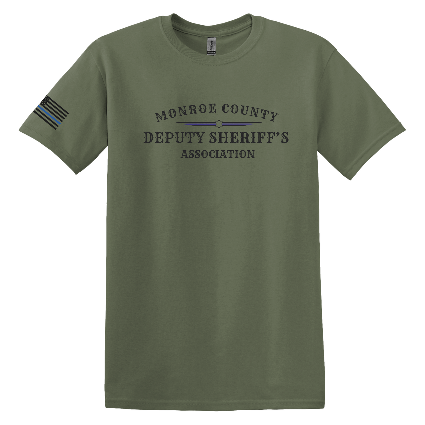Gildan Heavy Cotton Short Sleeve T-Shirt, MCDSA Logo Large Front Chest and Flag Sleeve Design