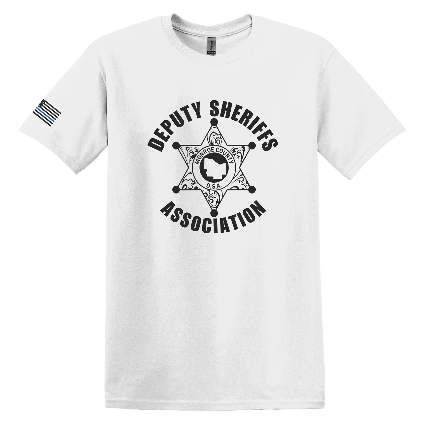 Gildan Heavy Cotton Short Sleeve T-Shirt, Deputy Logo Large Front and Flag Sleeve Design
