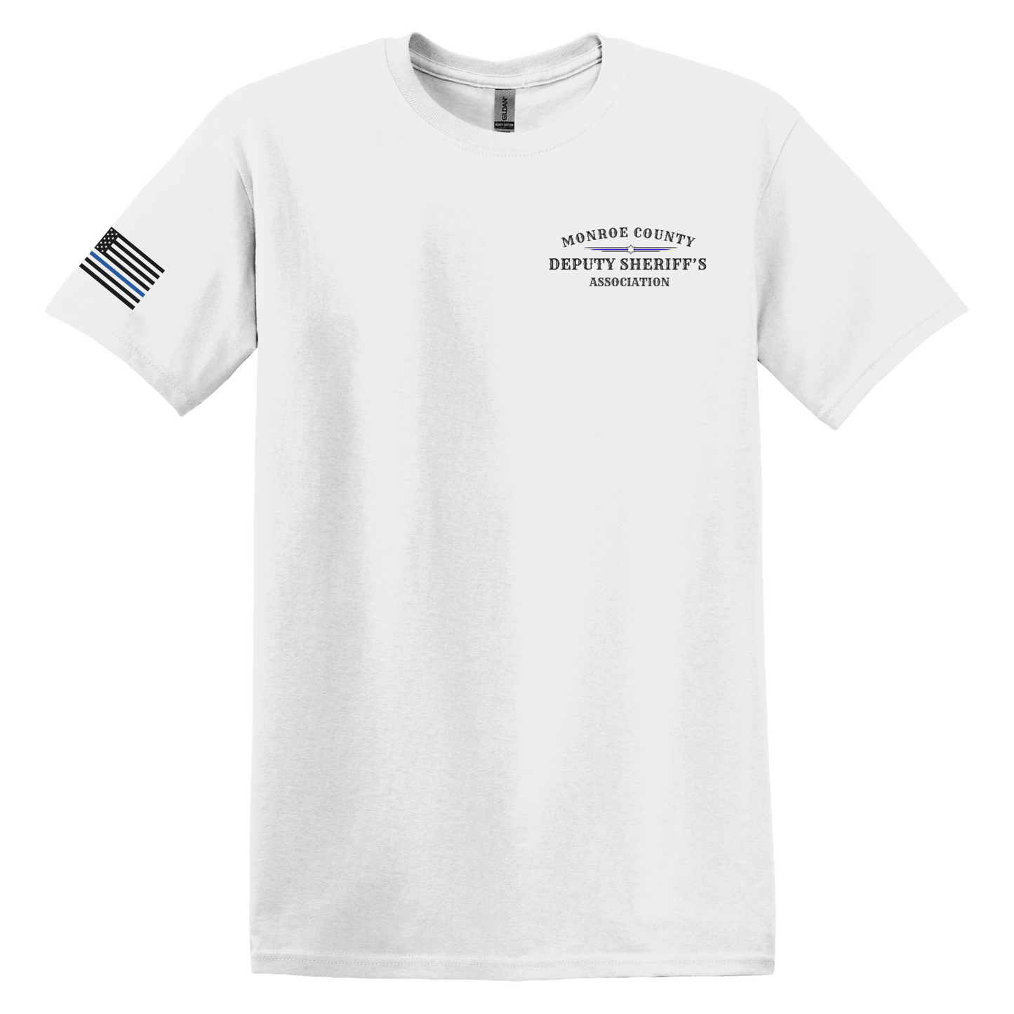 Gildan Heavy Cotton Short Sleeve T-Shirt, MCDSA Logo Front Chest and Flag Sleeve Design