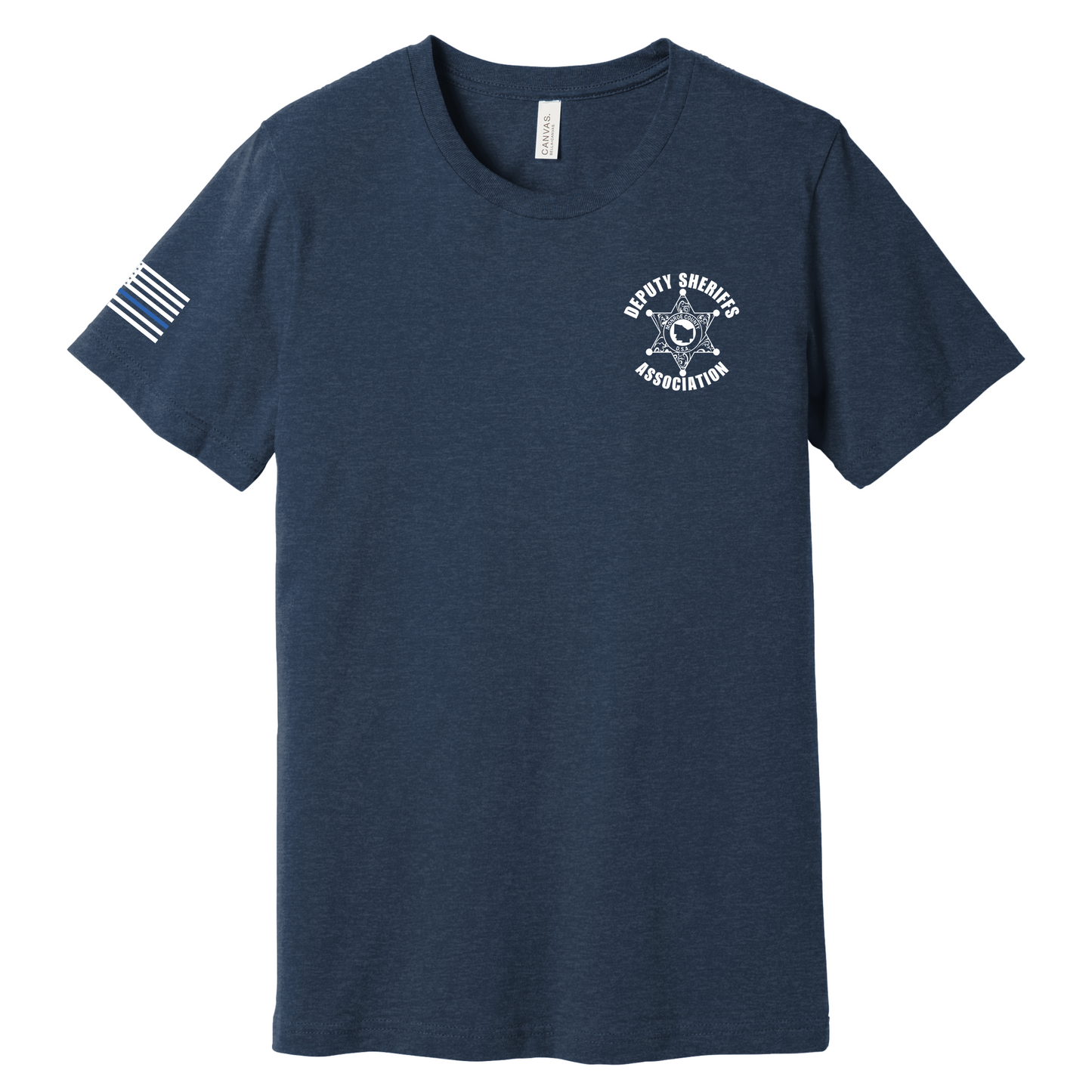 Bella Canvas Short Sleeve T-Shirt Sheriff Deputy Logo Chest w/thin blue line flag on sleeve