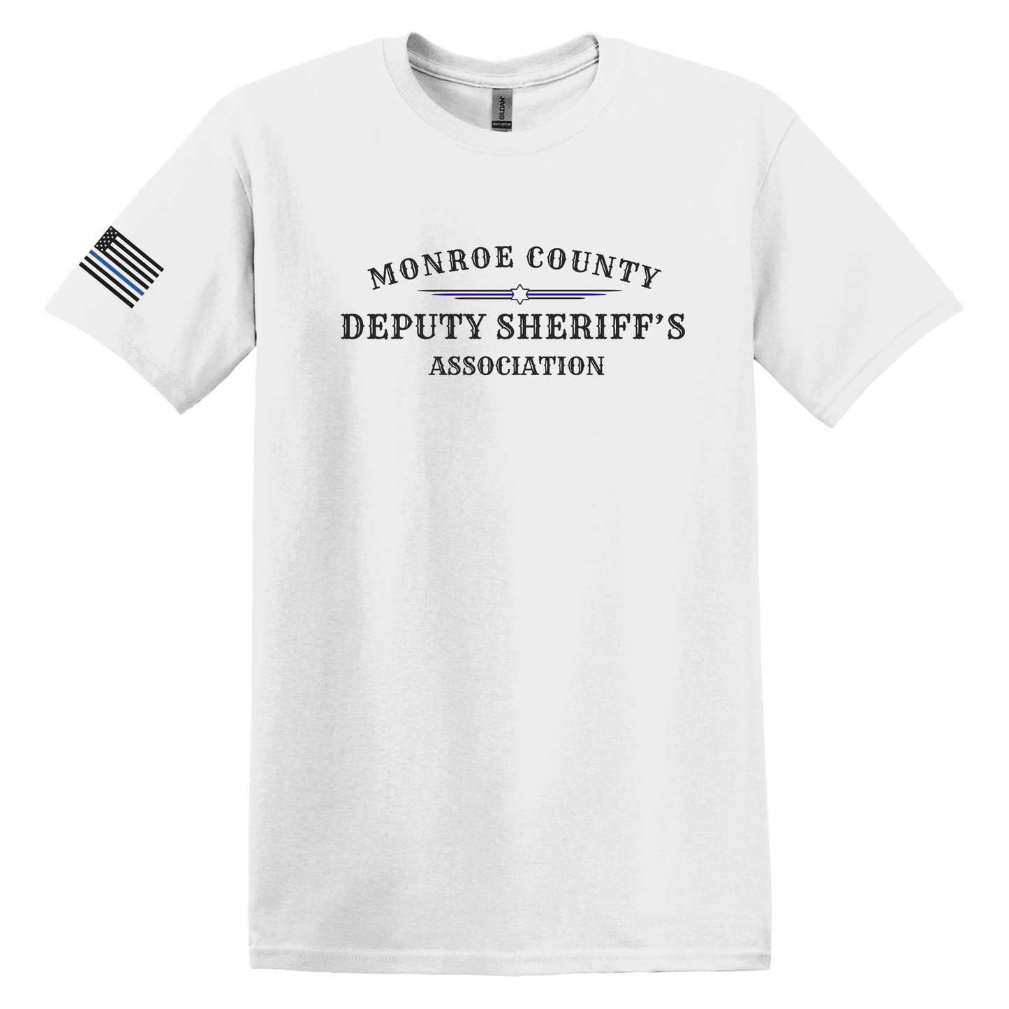 Gildan Heavy Cotton Short Sleeve T-Shirt, MCDSA Logo Large Front Chest and Flag Sleeve Design