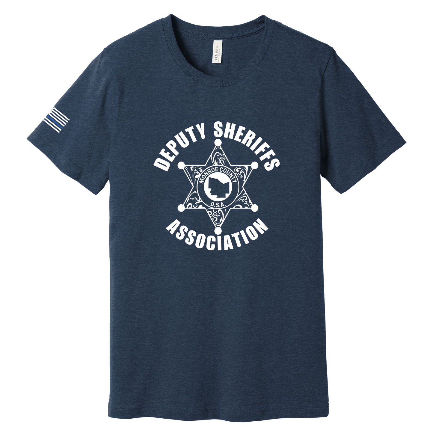 Bella Canvas Short Sleeve T-Shirt Sheriff Deputy Logo Large Front w/thin blue line flag on sleeve
