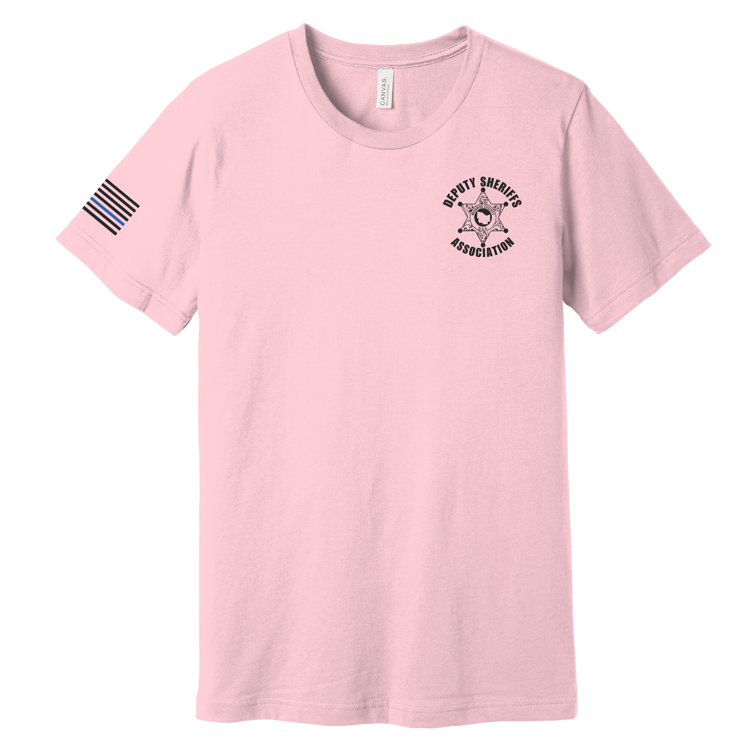 Bella Canvas Short Sleeve T-Shirt Sheriff Deputy Logo Chest w/thin blue line flag on sleeve