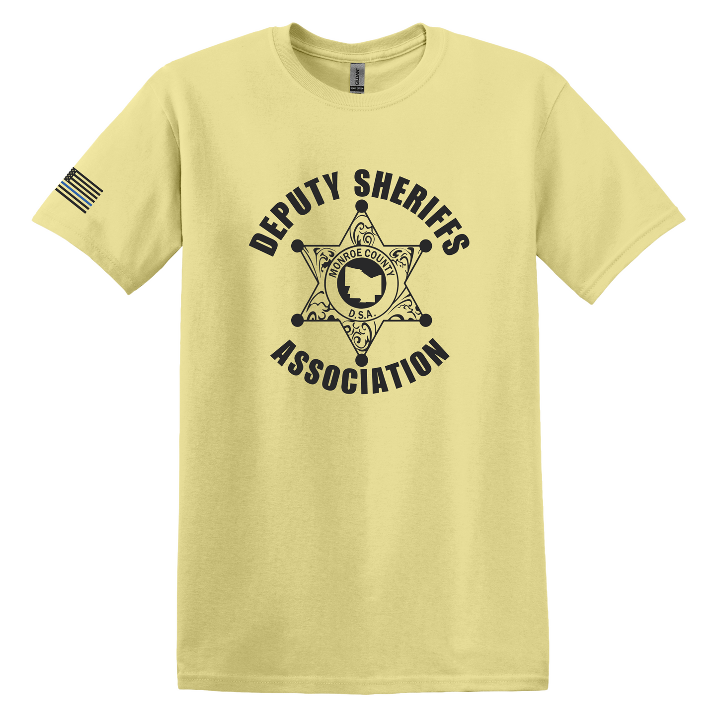 Gildan Heavy Cotton Short Sleeve T-Shirt, Deputy Logo Large Front and Flag Sleeve Design