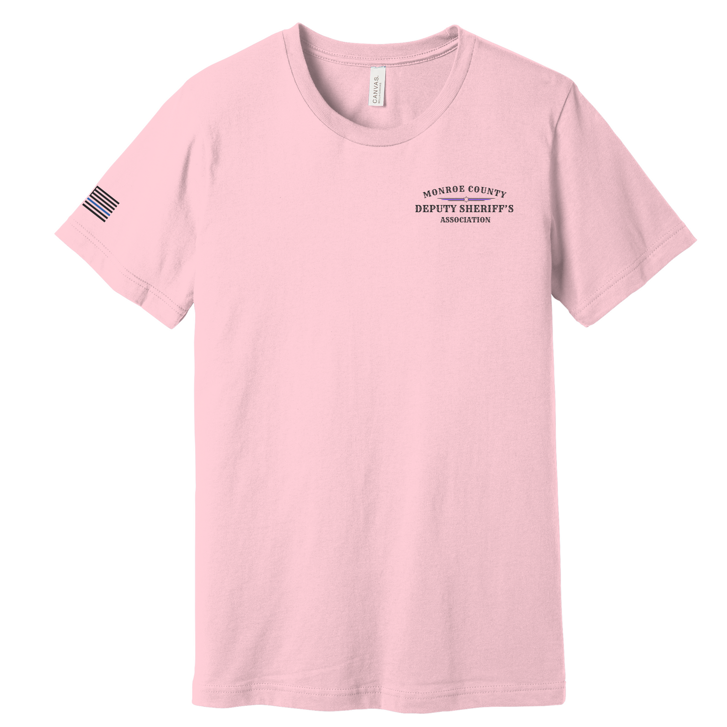 Bella Canvas Short Sleeve T-Shirt MCDSA Logo Chest and thin blue line flag on sleeve