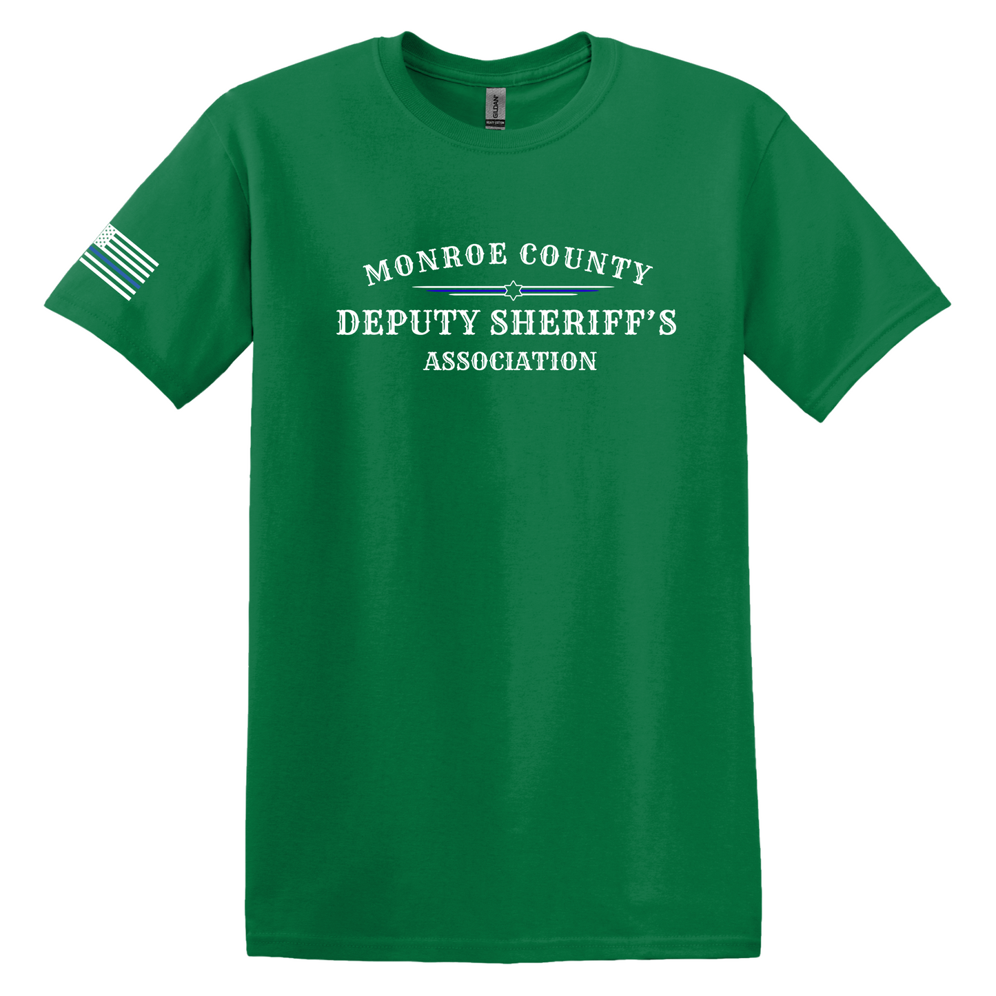 Gildan Heavy Cotton Short Sleeve T-Shirt, MCDSA Logo Large Front Chest and Flag Sleeve Design