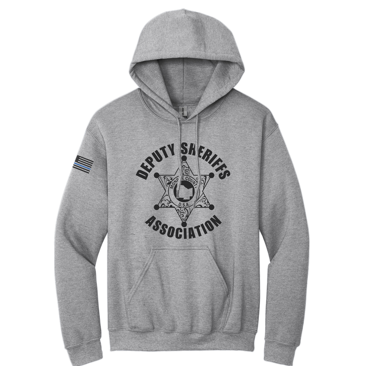 Gildan Pullover Hoodie Large Front Deputy Logo w/Thin Blue Line Flag on Sleeve