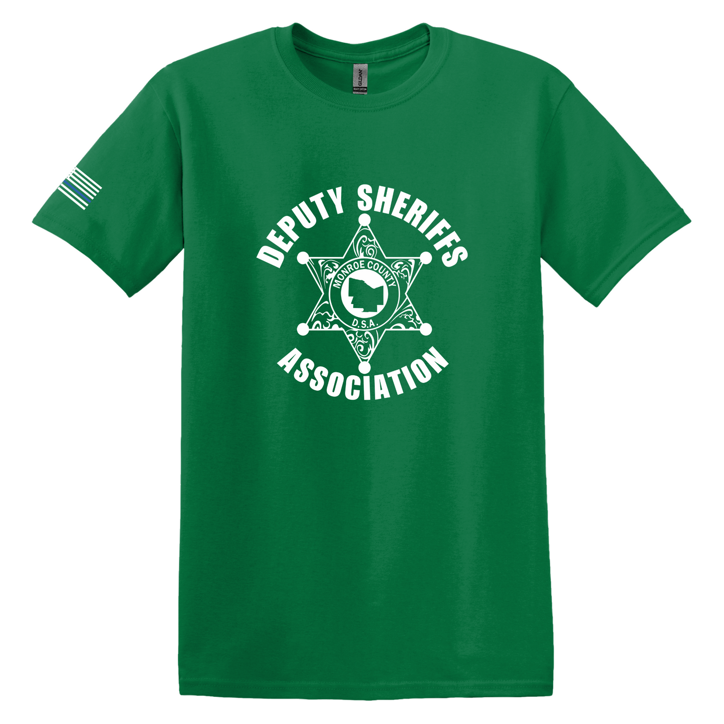 Gildan Heavy Cotton Short Sleeve T-Shirt, Deputy Logo Large Front and Flag Sleeve Design