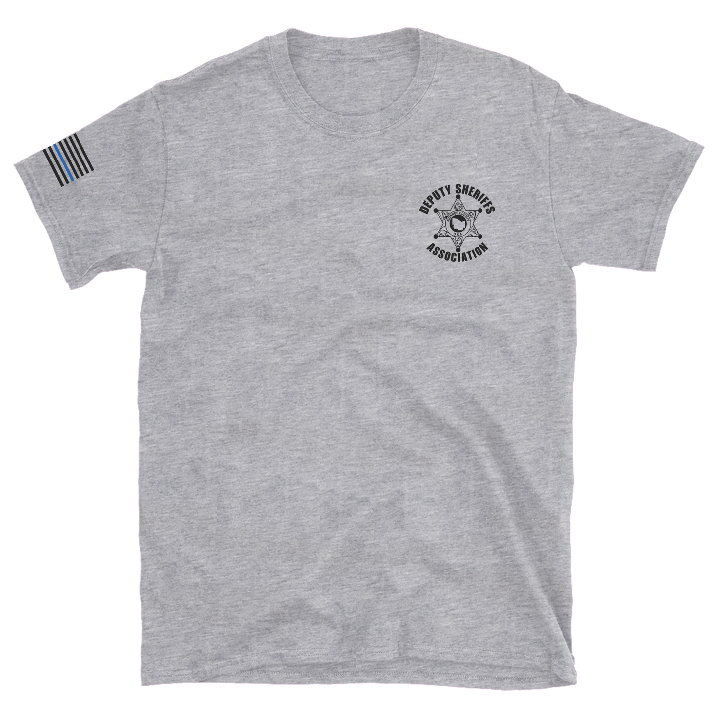 Bella Canvas Short Sleeve T-Shirt Sheriff Deputy Logo Chest w/thin blue line flag on sleeve