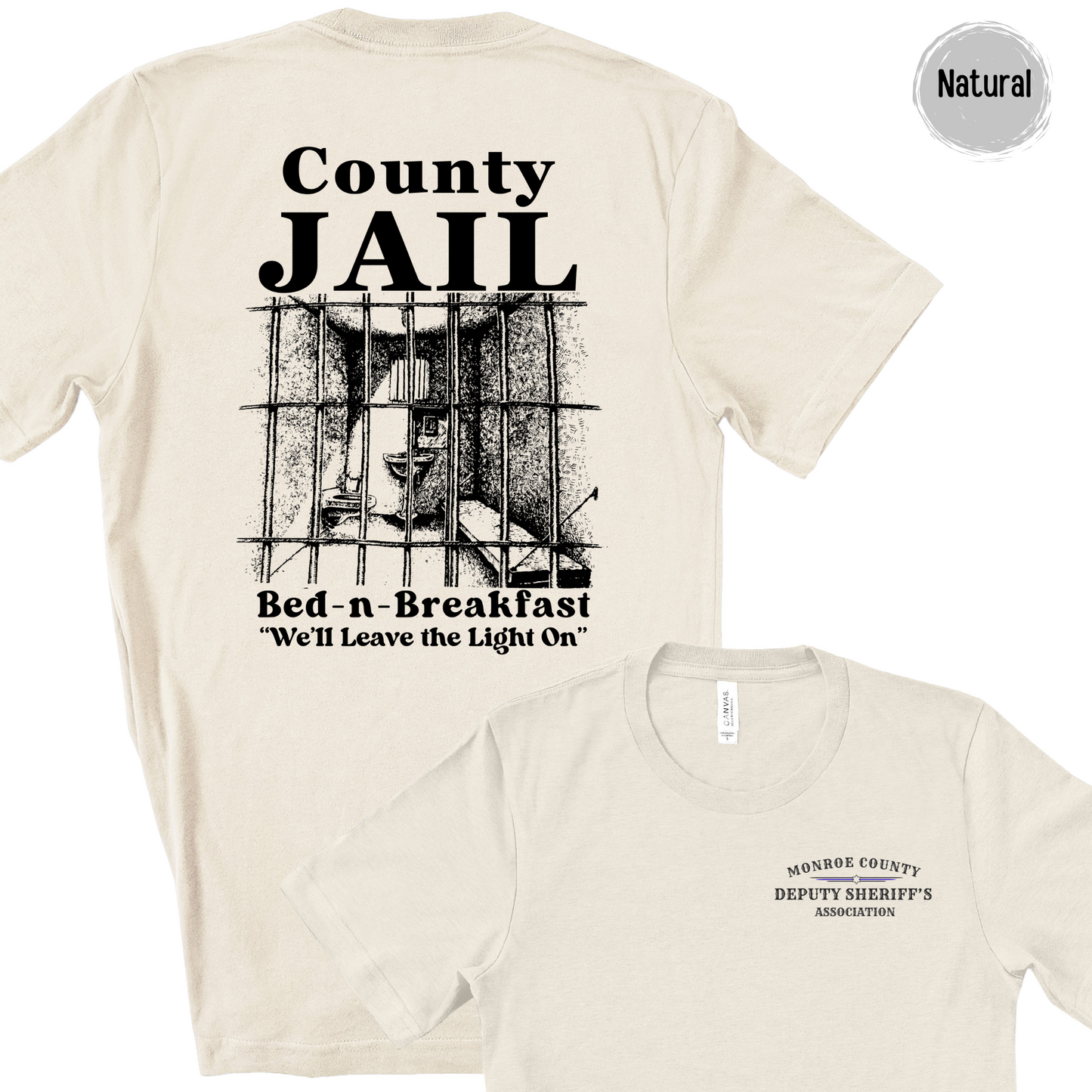 County Jail Bed-n-Breakfast Short Sleeve Bella Canvas T-Shirt with left chest union logo