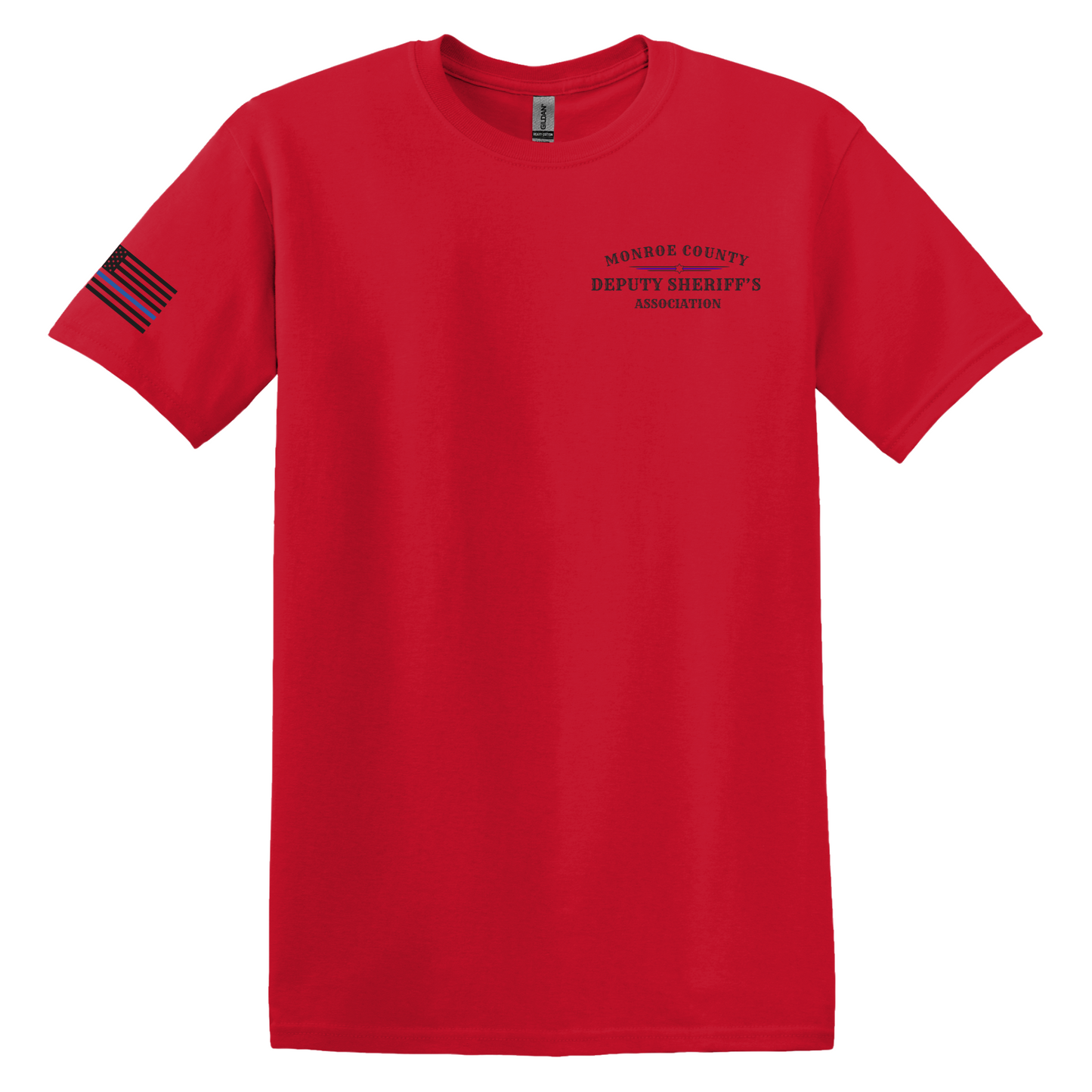 Gildan Heavy Cotton Short Sleeve T-Shirt, MCDSA Chest Logo and thin blue line flag on sleeve