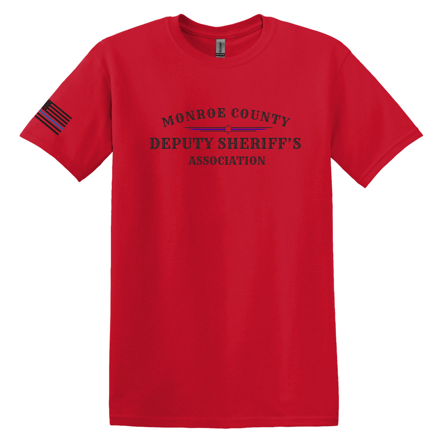 Gildan Heavy Cotton Short Sleeve T-Shirt, MCDSA Logo Large Front Chest and Flag Sleeve Design