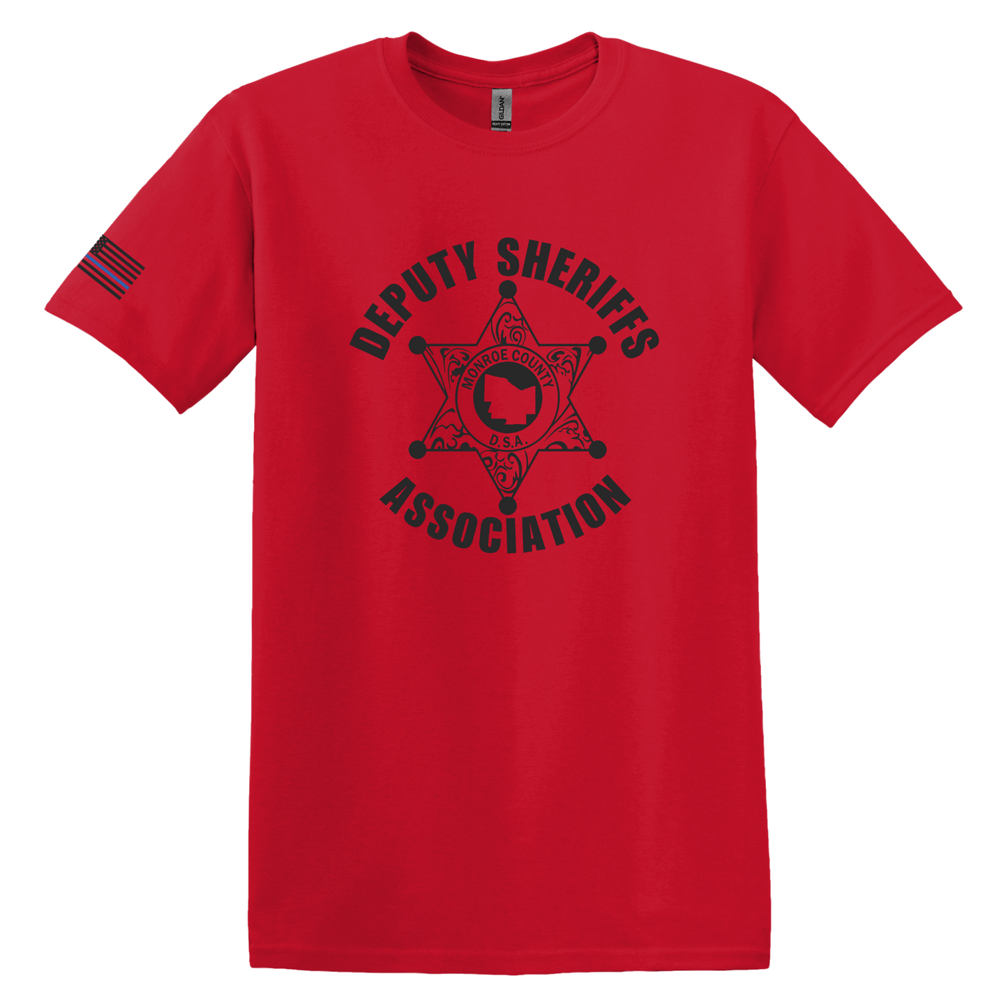 Gildan Heavy Cotton Short Sleeve T-Shirt, Deputy Logo Large Front and Flag Sleeve Design
