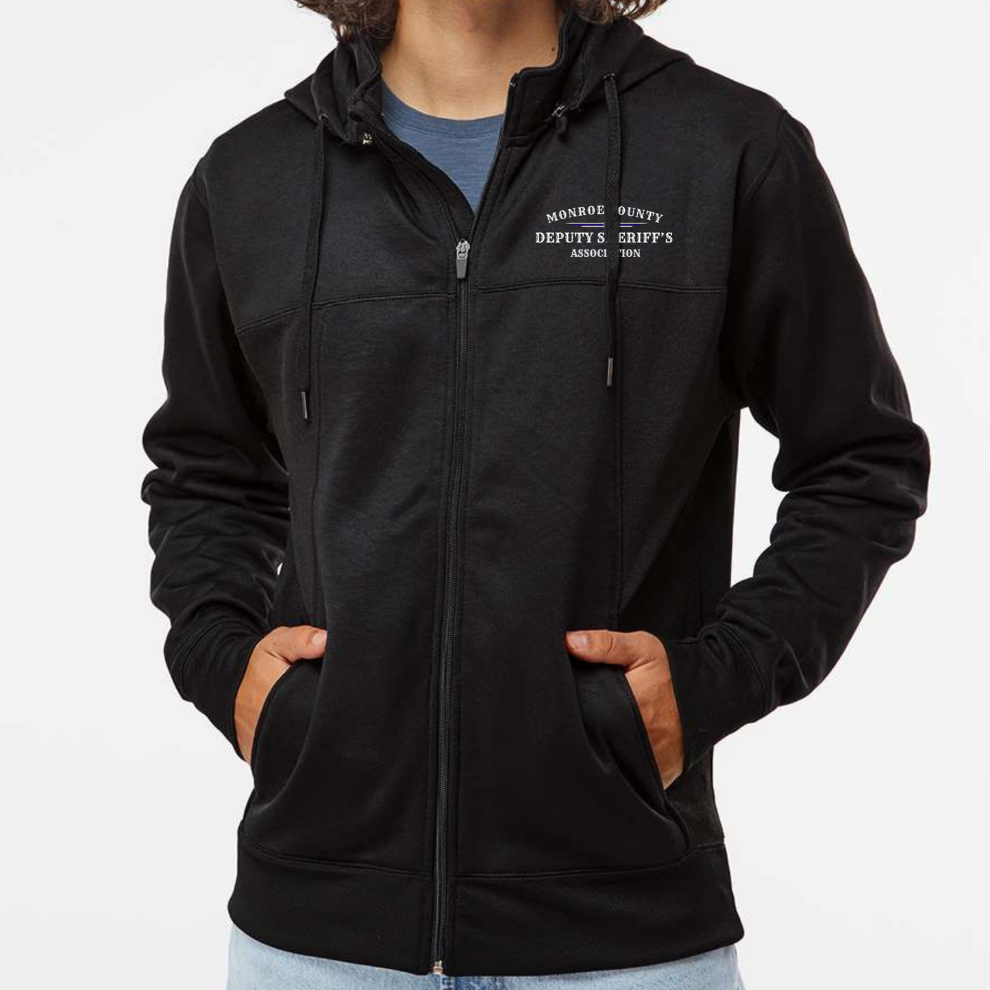 Poly-Tech Full-Zip Hooded Black Jacket with Deputy Sherriff Association Logo & Thin Blue Line