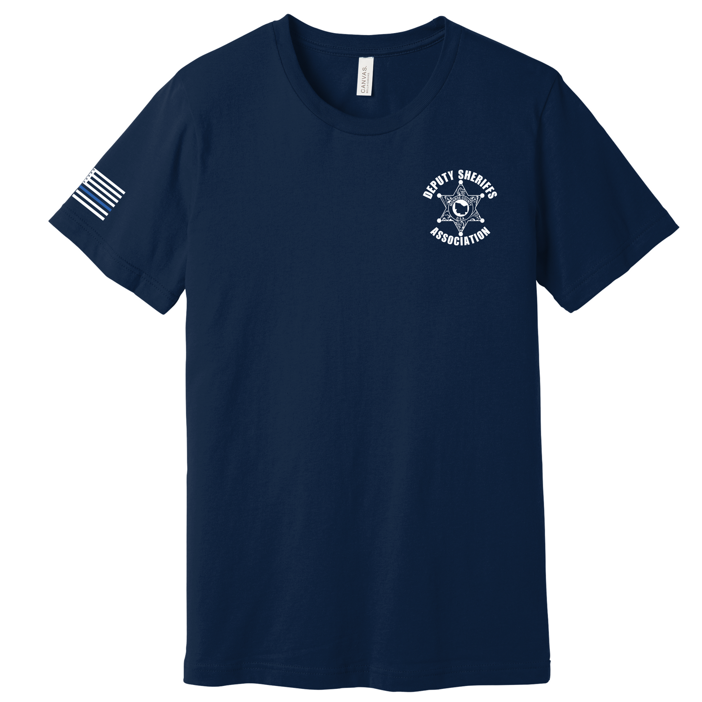 Bella Canvas Short Sleeve T-Shirt Sheriff Deputy Logo Chest w/thin blue line flag on sleeve