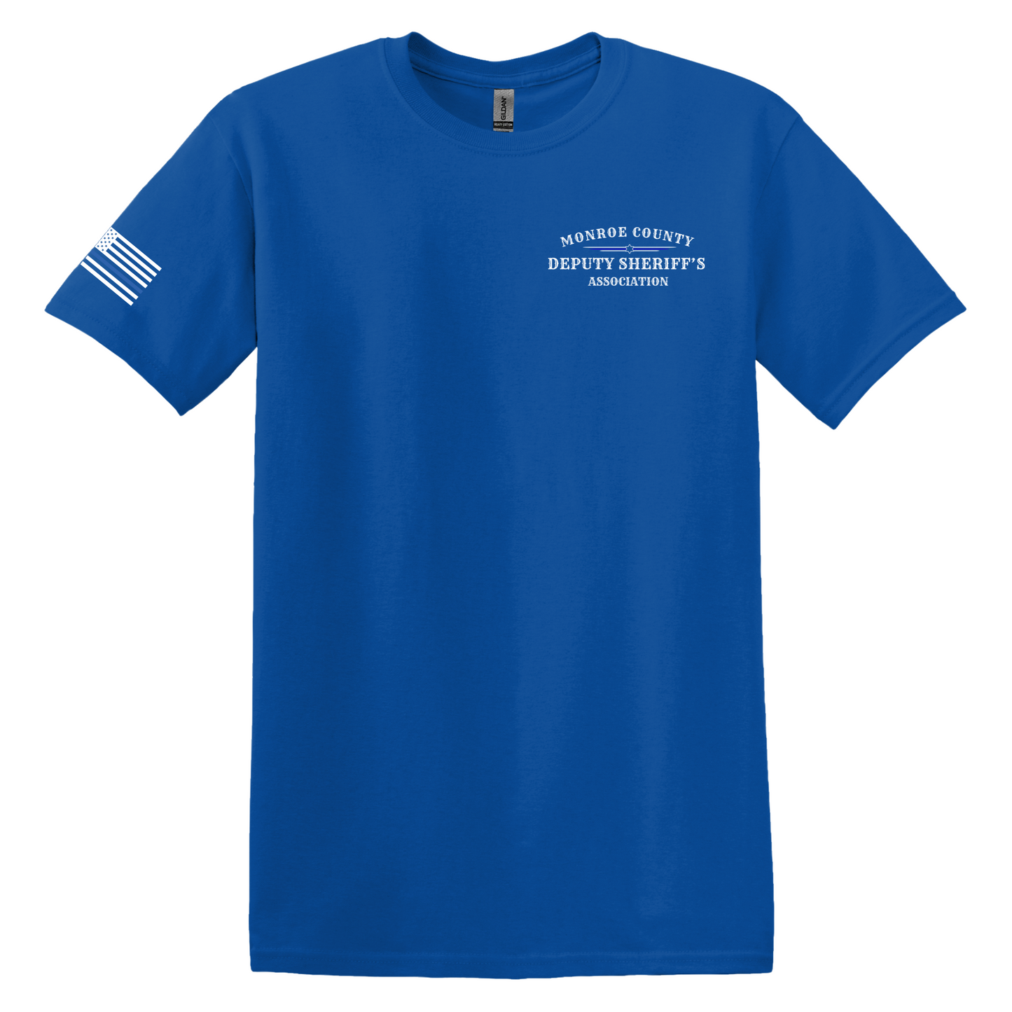 Gildan Heavy Cotton Short Sleeve T-Shirt, MCDSA Chest Logo and thin blue line flag on sleeve