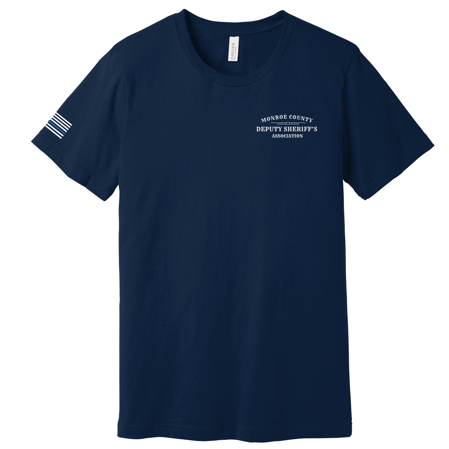 Bella Canvas Short Sleeve T-Shirt MCDSA Logo Chest and thin blue line flag on sleeve