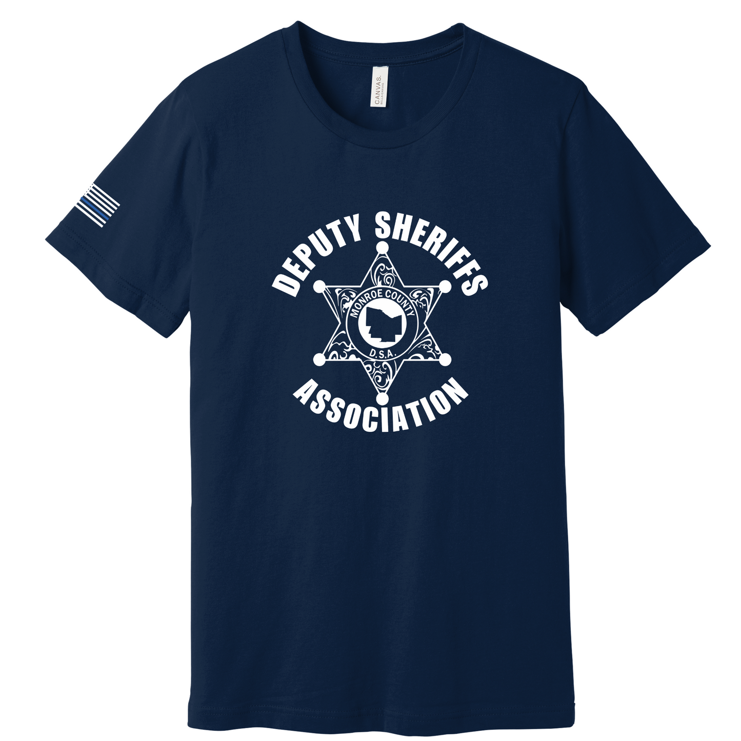 Bella Canvas Short Sleeve T-Shirt Sheriff Deputy Logo Large Front w/thin blue line flag on sleeve