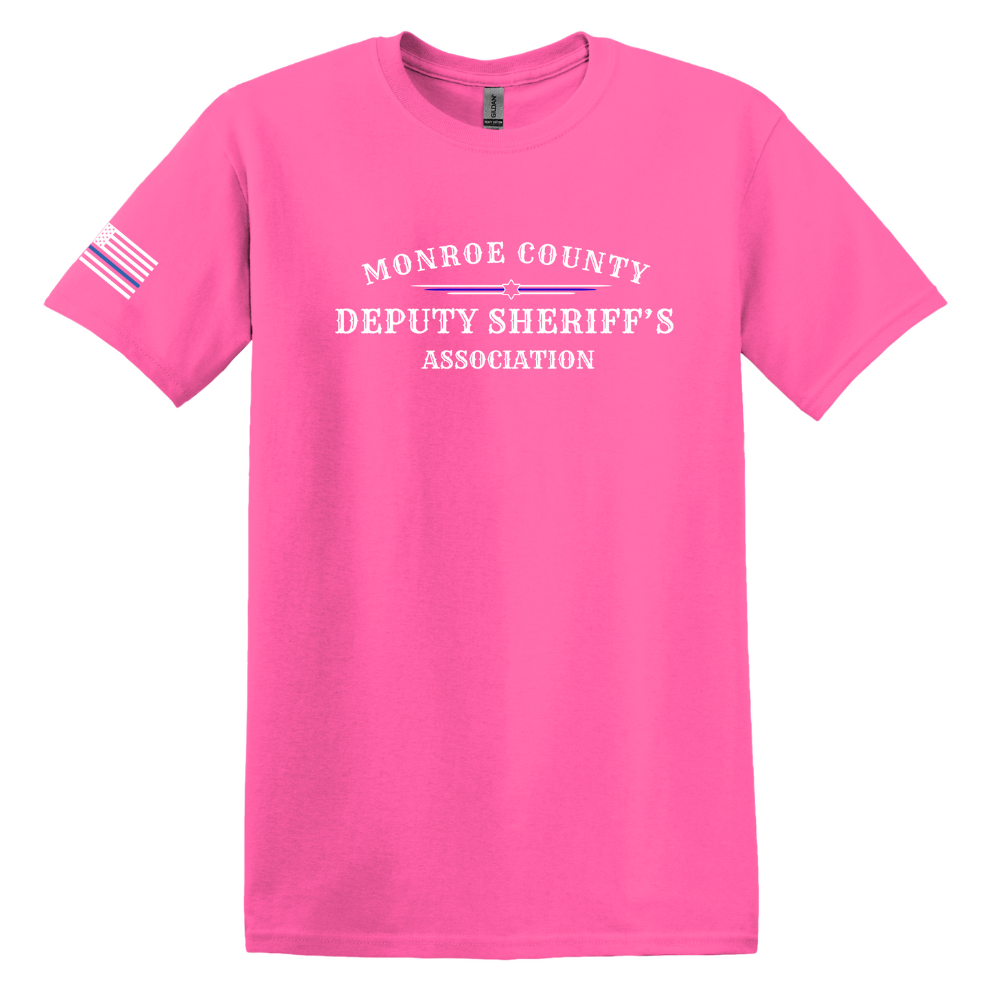 Gildan Heavy Cotton Short Sleeve T-Shirt, MCDSA Logo Large Front Chest and Flag Sleeve Design