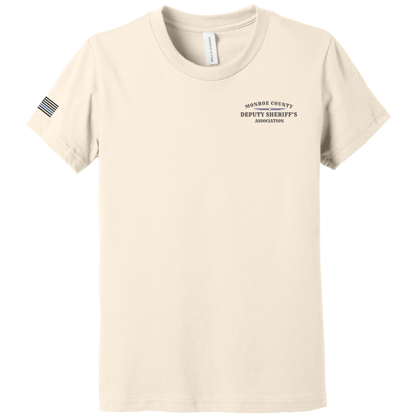 Bella Canvas Short Sleeve T-Shirt MCDSA Logo Chest and thin blue line flag on sleeve