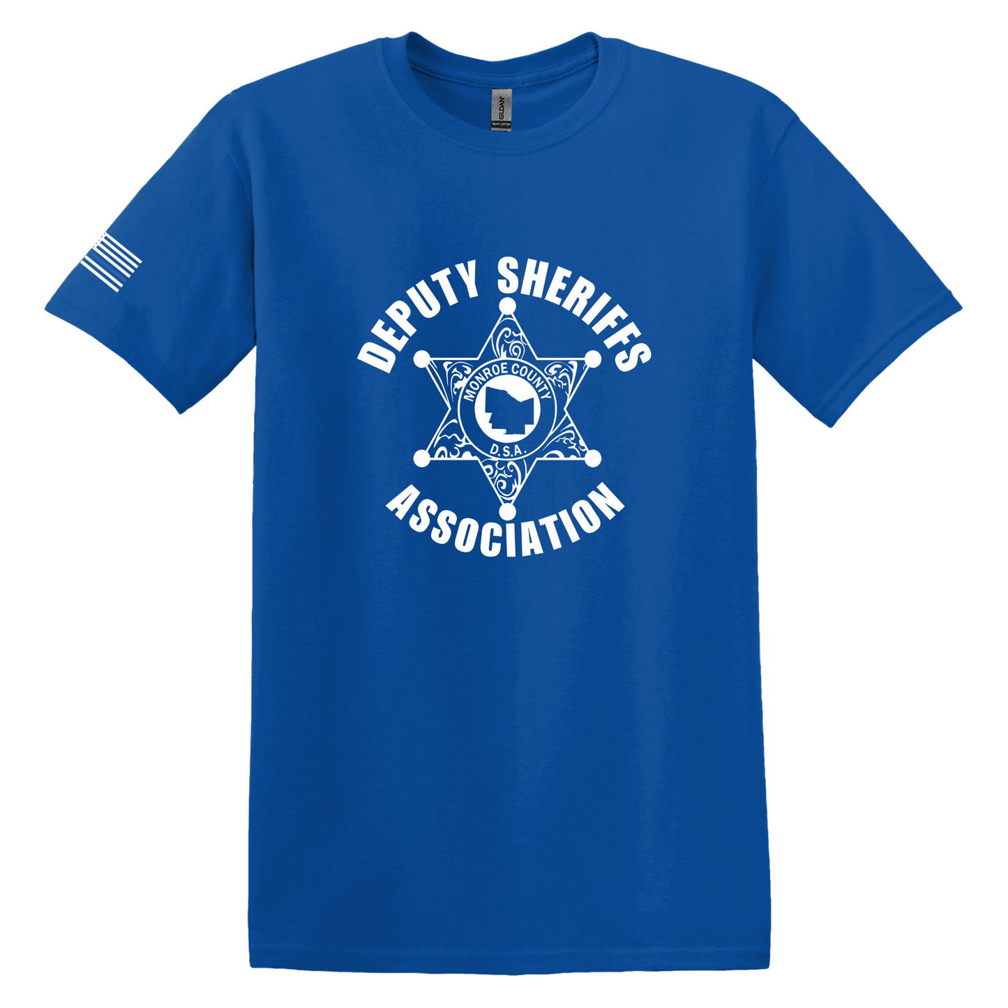 Gildan Heavy Cotton Short Sleeve T-Shirt, Deputy Logo Large Front and Flag Sleeve Design
