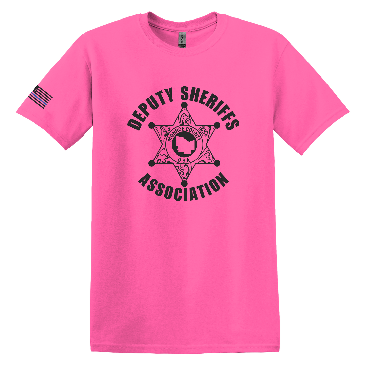 Gildan Heavy Cotton Short Sleeve T-Shirt, Deputy Logo Large Front and Flag Sleeve Design